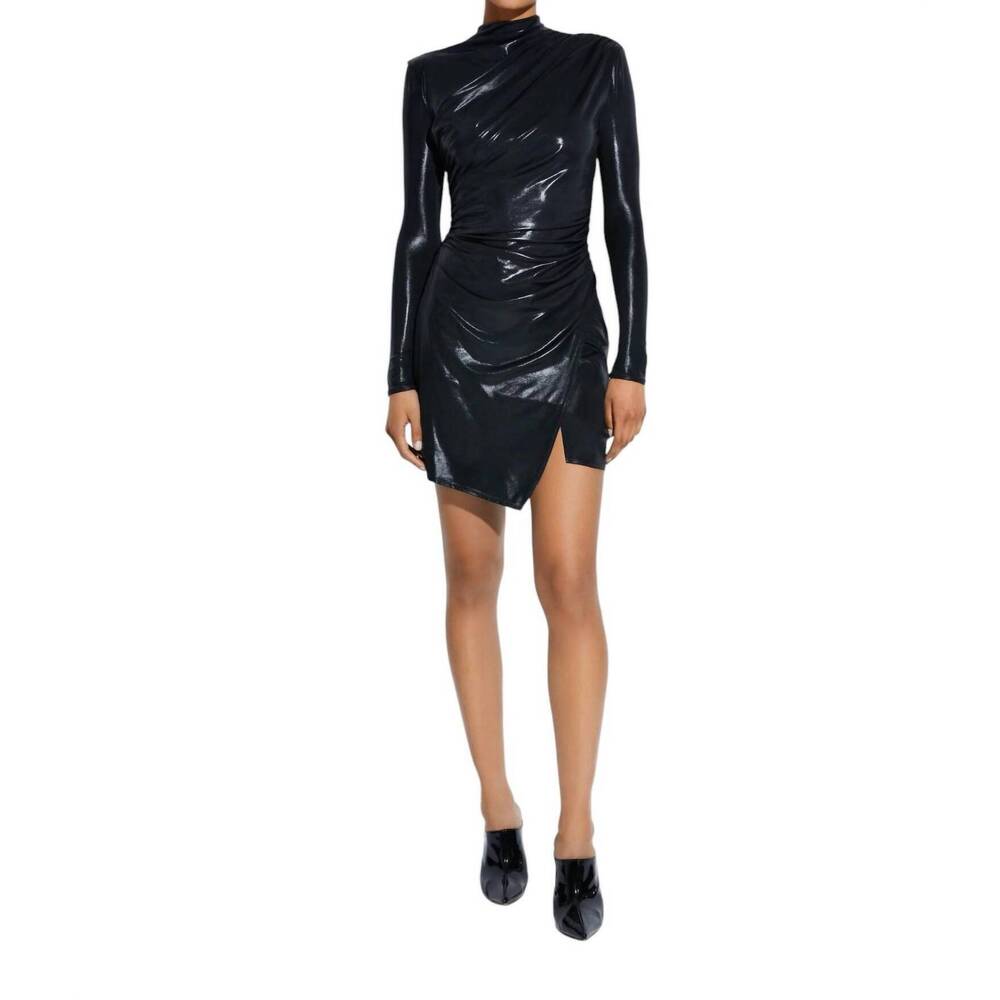 NEW LAPOINTE long sleeve ruched dress in black